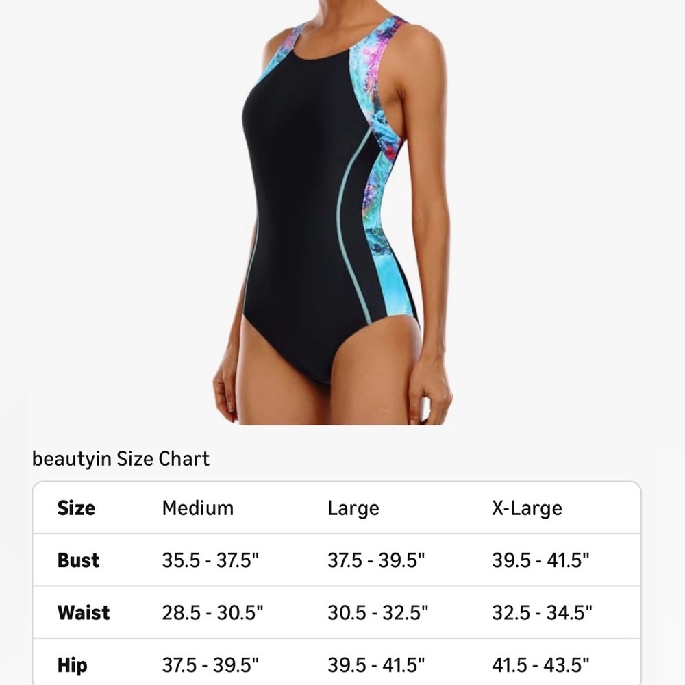 Beautyin Swimwear For Women One Piece Bathing Suit Multicolored Black Size XL - Picture 4 of 4